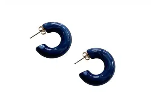 Rainbow Hoop Earrings Marble Dark Blue