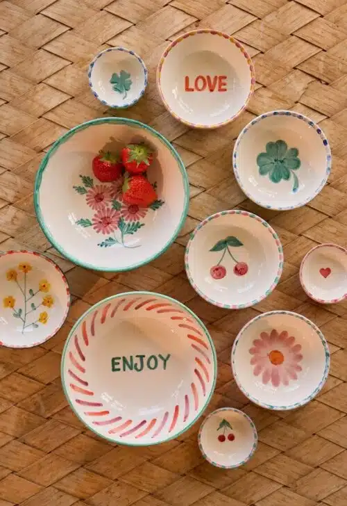 Saladeschaal - Green - Hand-painted Flowers