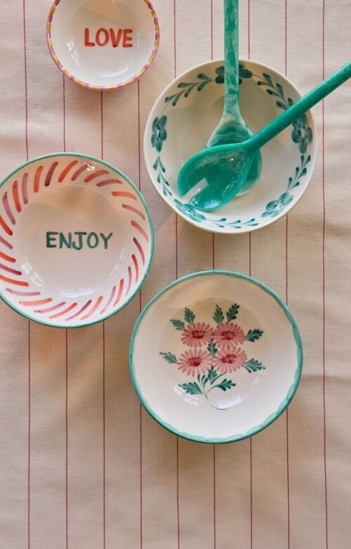 Saladeschaal - Green - Hand-Painted Green Flower Vine