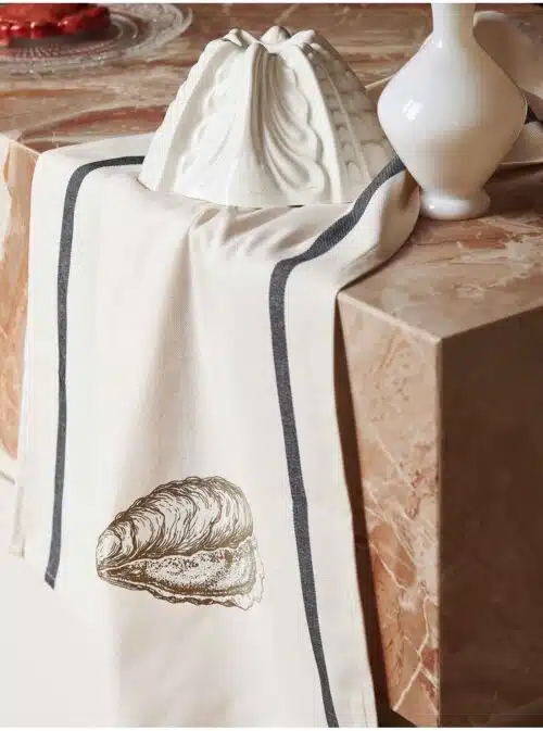 Theedoek met Oesterprint Goud