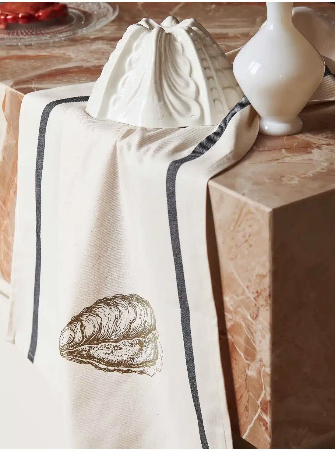 Theedoek met Oesterprint Goud