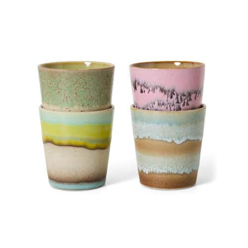70's Ceramic Mugs Pop Art set/4