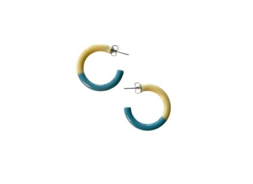 Duo Color Hoop Earrings Pale Yellow / Grey Blue