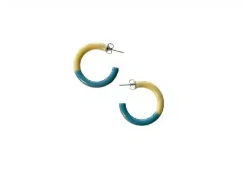 Duo Color Hoop Earrings Pale Yellow / Grey Blue