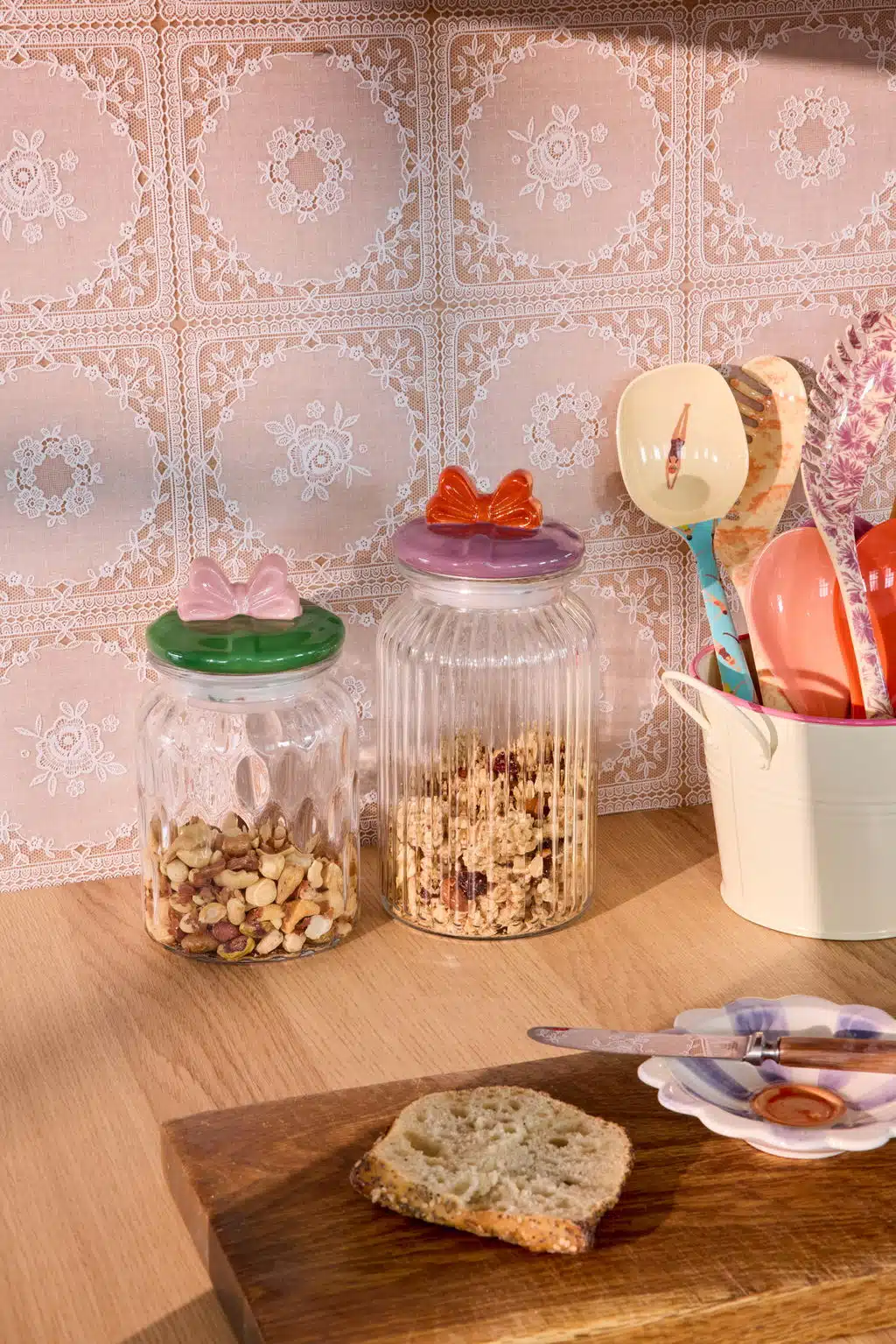 Glazen pot met strikje