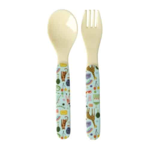 Melamine Baby Vork en Lepel Mint Fun Fair Print