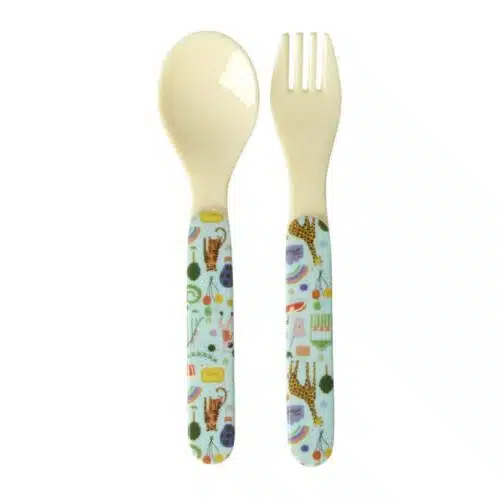 Melamine Baby Vork en Lepel Mint Fun Fair Print