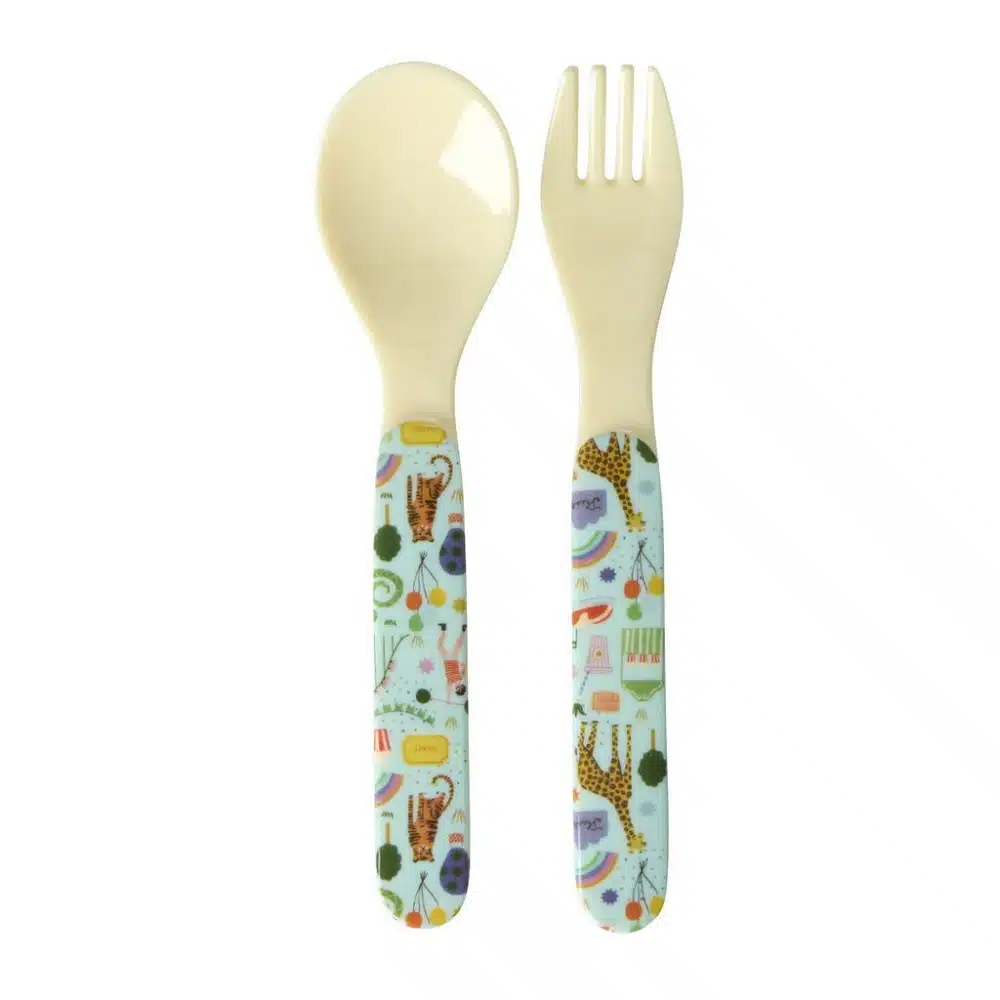Melamine Baby Vork en Lepel Mint Fun Fair Print
