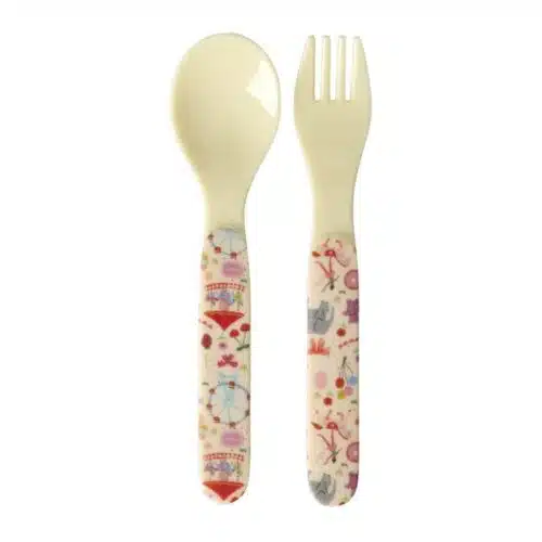 Melamine Baby Vork en Lepel Pink Fun Fair Print