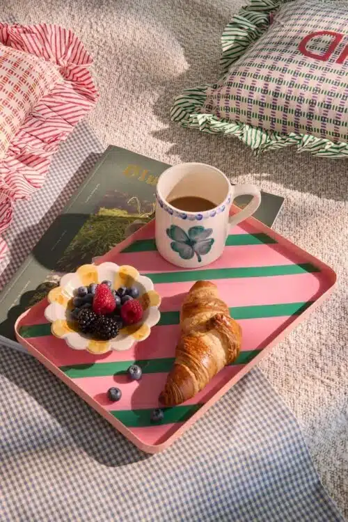 Metalen dienblad Large Roze/Groen Gestreept