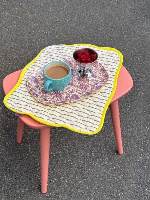 Quilted Placemat Purple Stripes / Yellow Edge