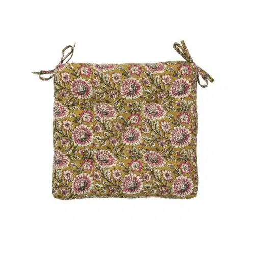 Stoelkussen Flower Mustard/Raspberry/Off white