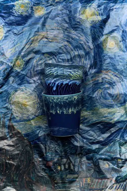 70's Ceramic Coffee Mugs set/2 - Starry Night
