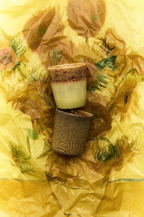 70's Ceramic Coffee Mugs set/2 - Sunflowers