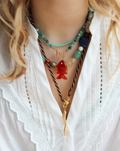 Bedel goldplated Carneool Vis Coral