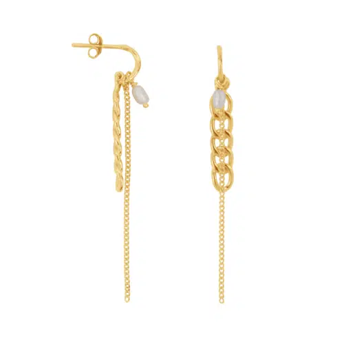 Oorbellen Hoop Chains and Pearl Stud
