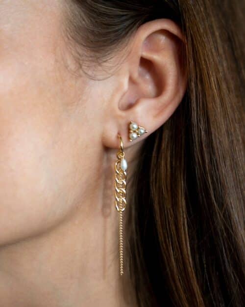 Oorbellen Hoop Chains and Pearl Stud