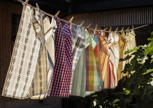 Theedoek Gestreept - Wit/roest/roze/grijs