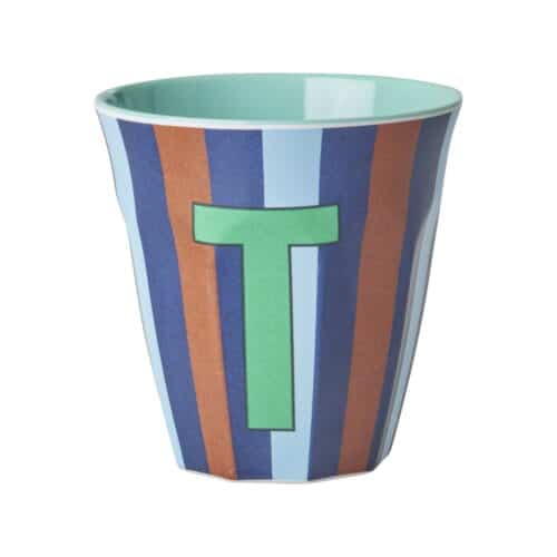 Alfabet beker T blauw streep