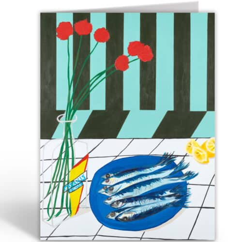 Kaart dubbel met envelop Striped Sardines