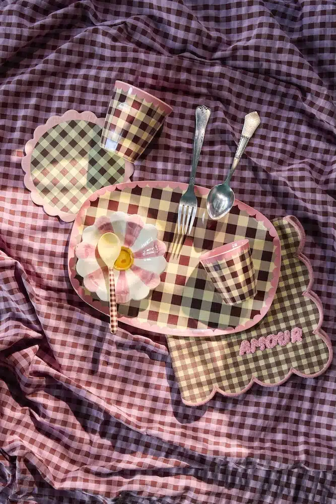 Katoenen Servet Checks - Amour Brown/Pink