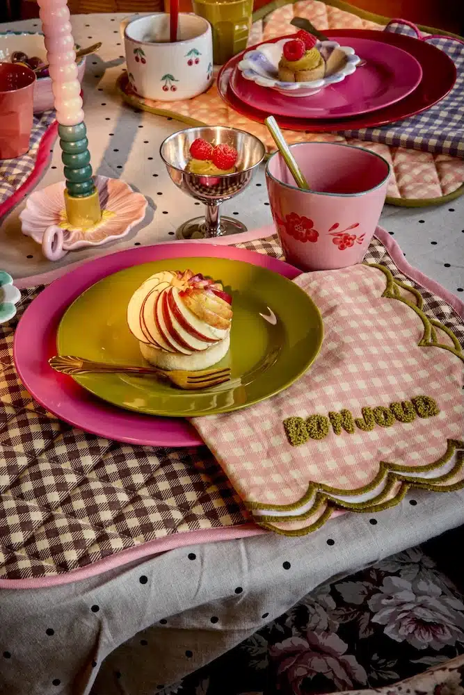 Katoenen Servet Checks - Bonjour Pink/Moss