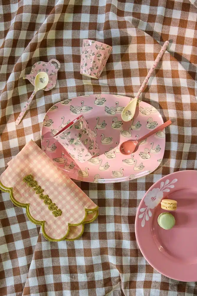 Katoenen Servet Checks - Bonjour Pink/Moss