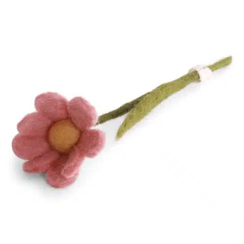 Vilt Anemoon met blaadje klein - Dusty Red